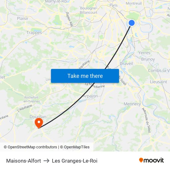 Maisons-Alfort to Les Granges-Le-Roi map