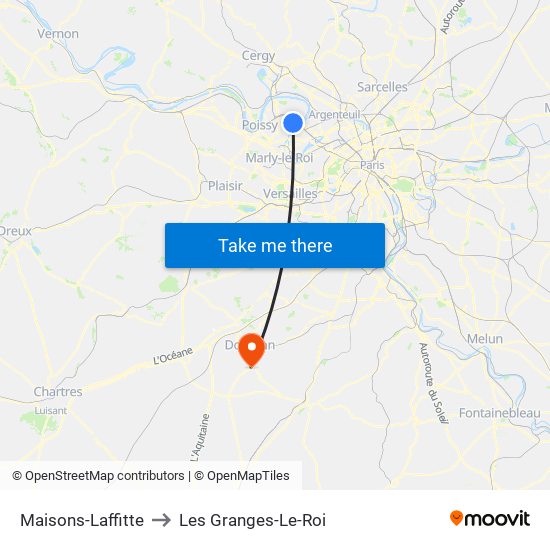Maisons-Laffitte to Les Granges-Le-Roi map