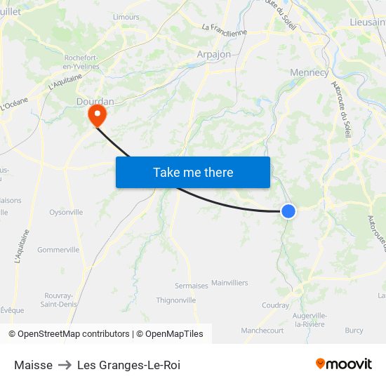 Maisse to Les Granges-Le-Roi map