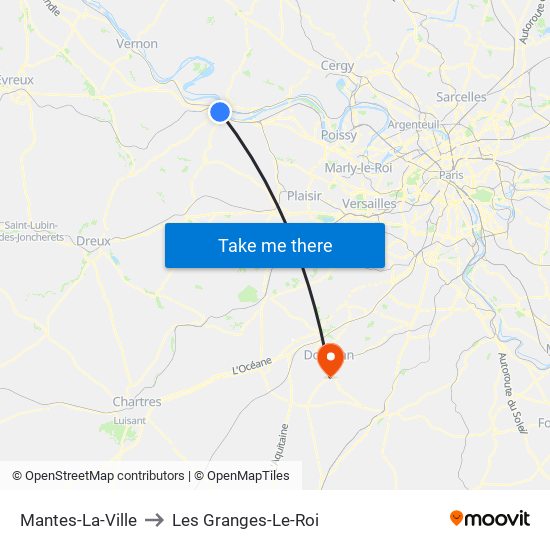 Mantes-La-Ville to Les Granges-Le-Roi map