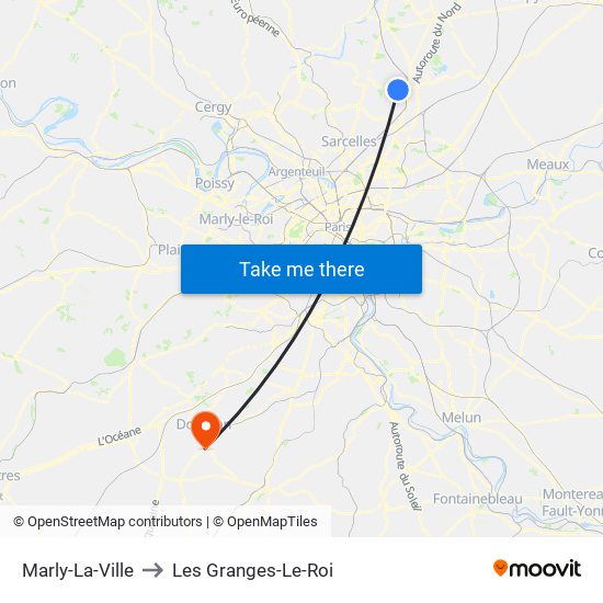 Marly-La-Ville to Les Granges-Le-Roi map