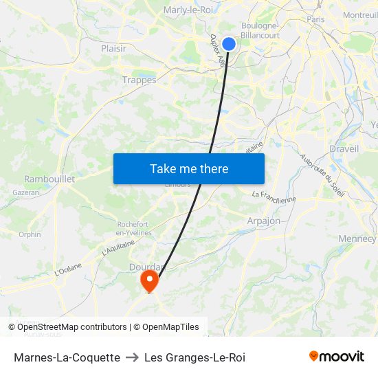 Marnes-La-Coquette to Les Granges-Le-Roi map