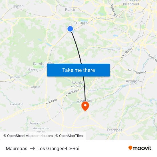 Maurepas to Les Granges-Le-Roi map