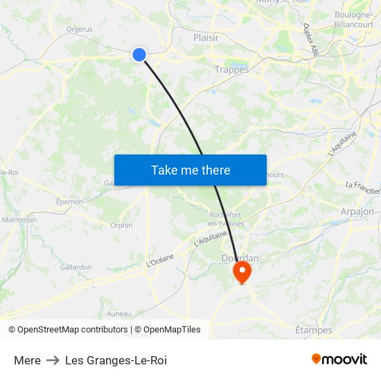 Mere to Les Granges-Le-Roi map