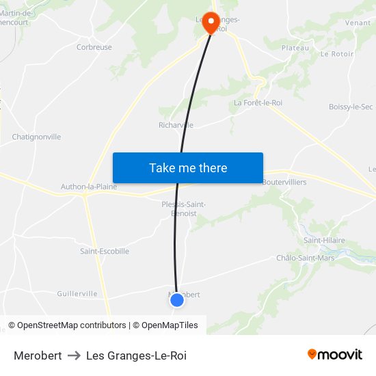 Merobert to Les Granges-Le-Roi map