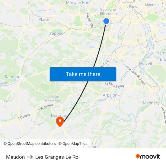 Meudon to Les Granges-Le-Roi map