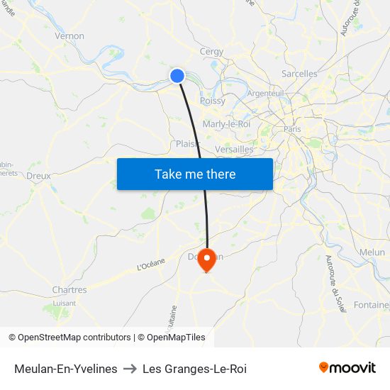 Meulan-En-Yvelines to Les Granges-Le-Roi map
