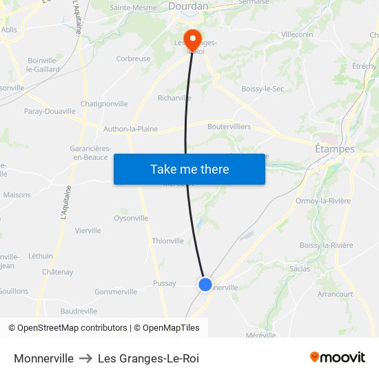 Monnerville to Les Granges-Le-Roi map