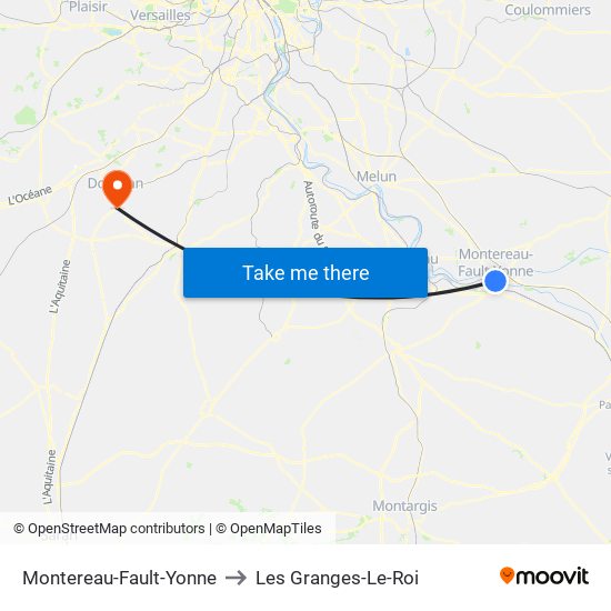 Montereau-Fault-Yonne to Les Granges-Le-Roi map