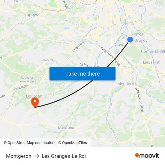 Montgeron to Les Granges-Le-Roi map
