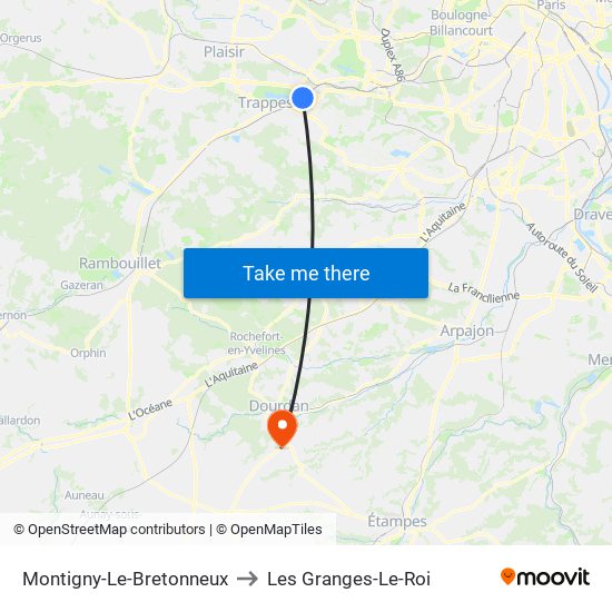 Montigny-Le-Bretonneux to Les Granges-Le-Roi map