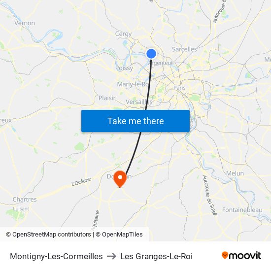 Montigny-Les-Cormeilles to Les Granges-Le-Roi map