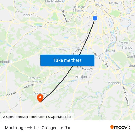 Montrouge to Les Granges-Le-Roi map