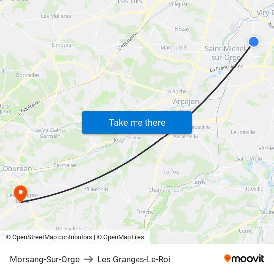 Morsang-Sur-Orge to Les Granges-Le-Roi map