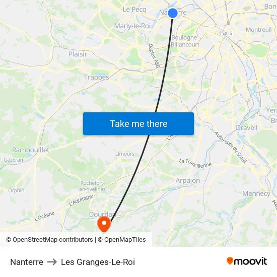 Nanterre to Les Granges-Le-Roi map