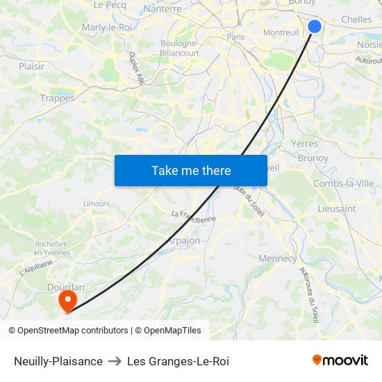 Neuilly-Plaisance to Les Granges-Le-Roi map