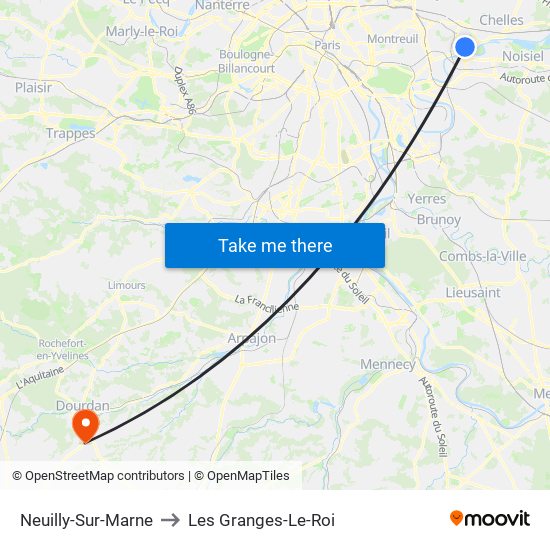 Neuilly-Sur-Marne to Les Granges-Le-Roi map
