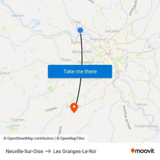 Neuville-Sur-Oise to Les Granges-Le-Roi map