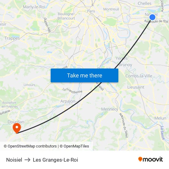 Noisiel to Les Granges-Le-Roi map
