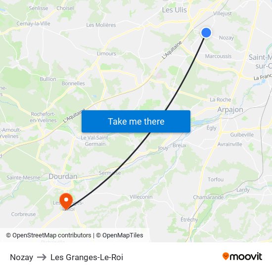 Nozay to Les Granges-Le-Roi map