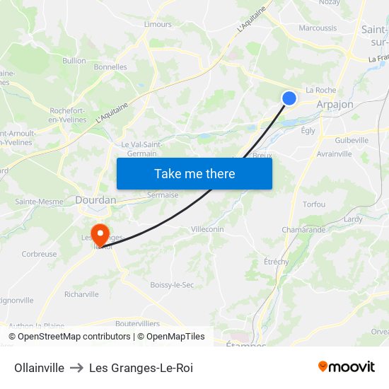 Ollainville to Les Granges-Le-Roi map