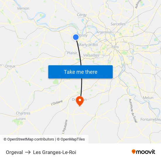 Orgeval to Les Granges-Le-Roi map