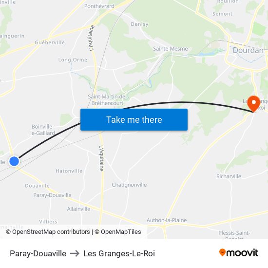 Paray-Douaville to Les Granges-Le-Roi map
