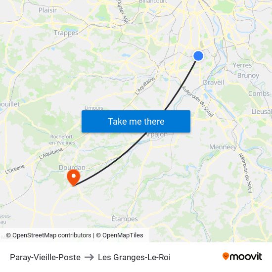 Paray-Vieille-Poste to Les Granges-Le-Roi map