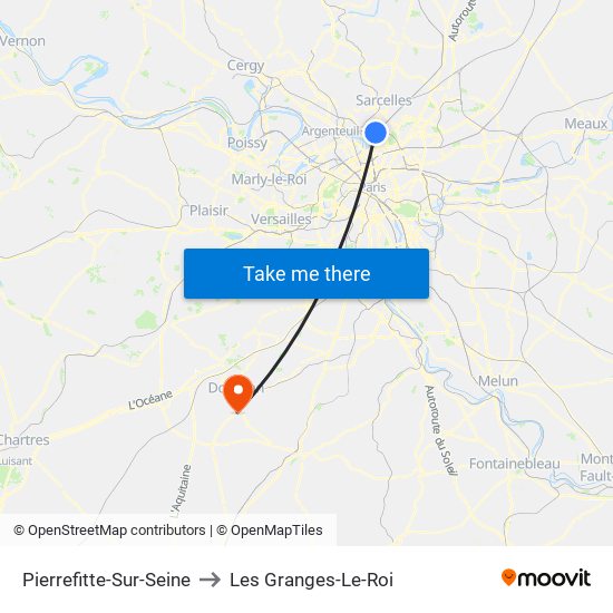 Pierrefitte-Sur-Seine to Les Granges-Le-Roi map