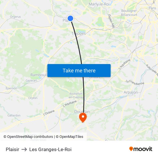 Plaisir to Les Granges-Le-Roi map