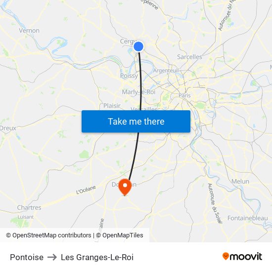Pontoise to Les Granges-Le-Roi map