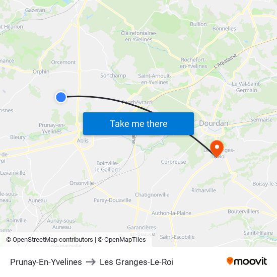 Prunay-En-Yvelines to Les Granges-Le-Roi map