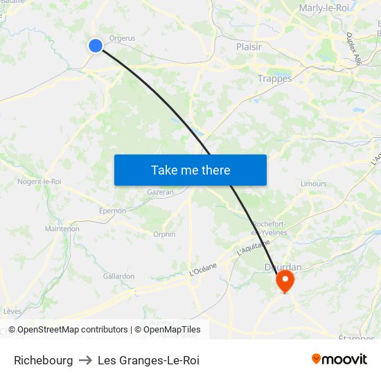 Richebourg to Les Granges-Le-Roi map