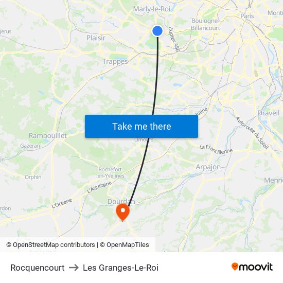 Rocquencourt to Les Granges-Le-Roi map