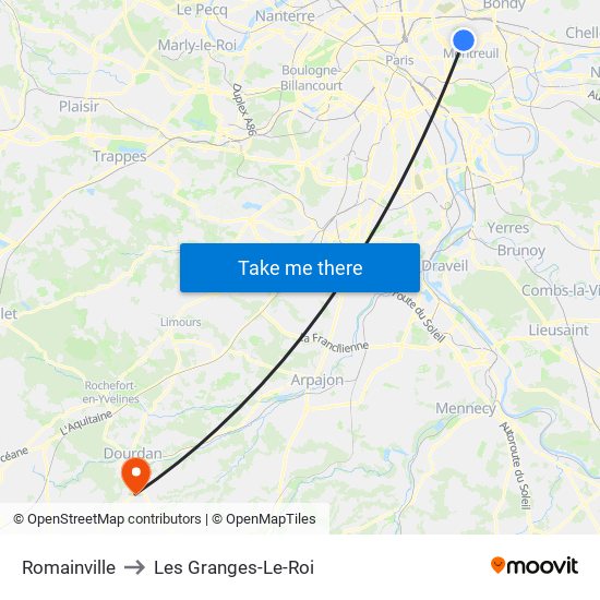Romainville to Les Granges-Le-Roi map