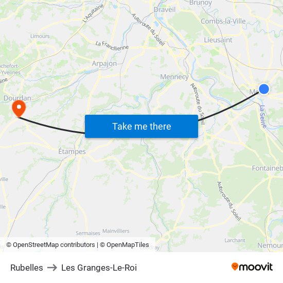 Rubelles to Les Granges-Le-Roi map