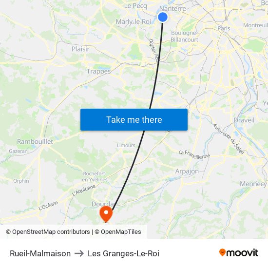 Rueil-Malmaison to Les Granges-Le-Roi map