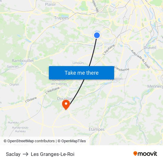 Saclay to Les Granges-Le-Roi map