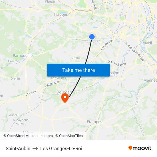 Saint-Aubin to Les Granges-Le-Roi map