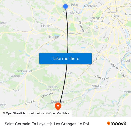 Saint-Germain-En-Laye to Les Granges-Le-Roi map