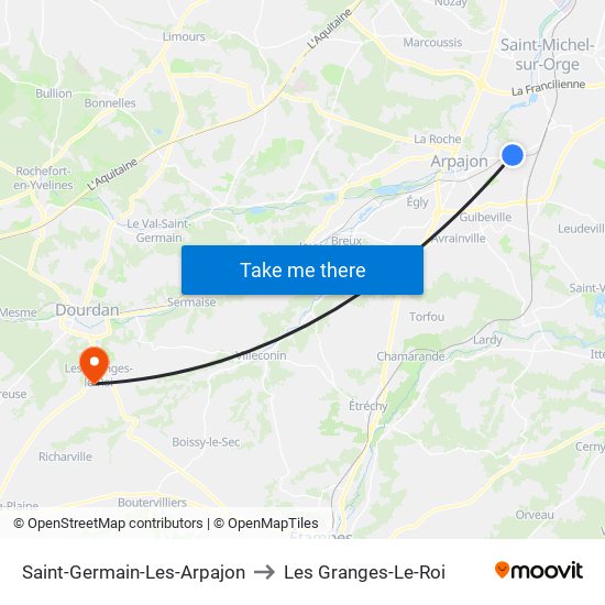 Saint-Germain-Les-Arpajon to Les Granges-Le-Roi map