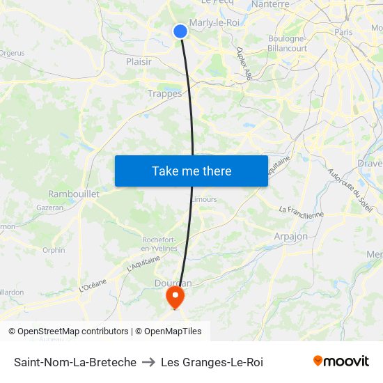 Saint-Nom-La-Breteche to Les Granges-Le-Roi map
