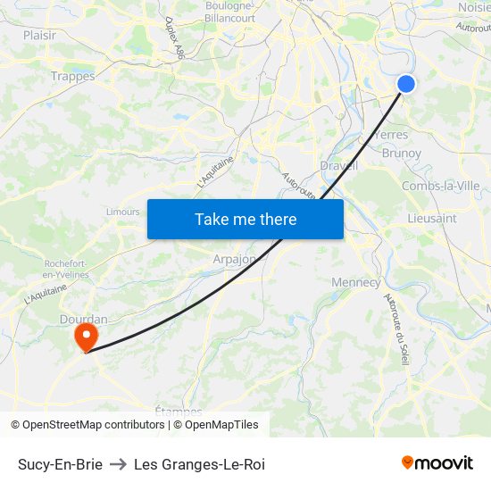 Sucy-En-Brie to Les Granges-Le-Roi map