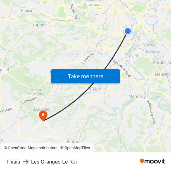 Thiais to Les Granges-Le-Roi map