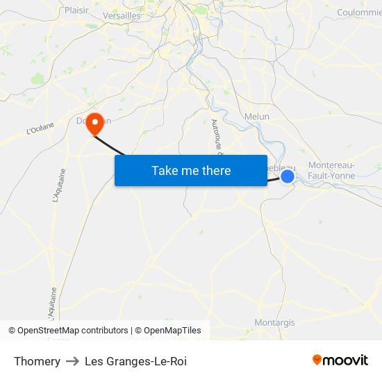 Thomery to Les Granges-Le-Roi map