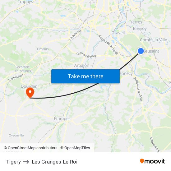 Tigery to Les Granges-Le-Roi map