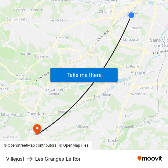 Villejust to Les Granges-Le-Roi map