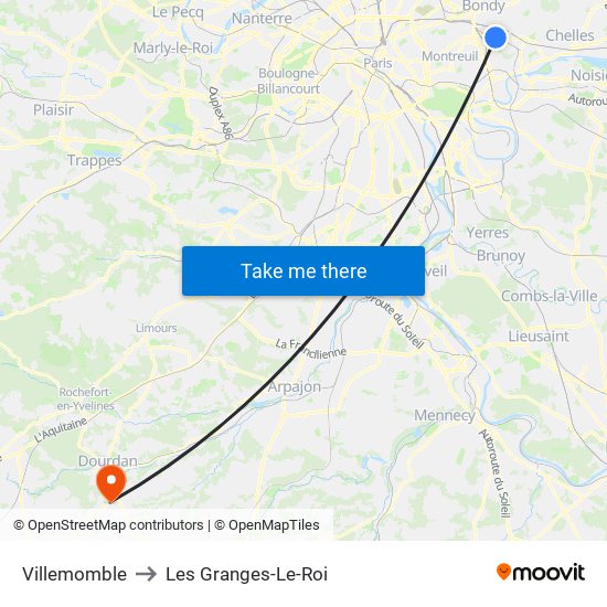 Villemomble to Les Granges-Le-Roi map