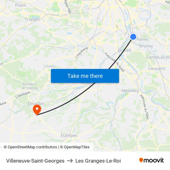 Villeneuve-Saint-Georges to Les Granges-Le-Roi map