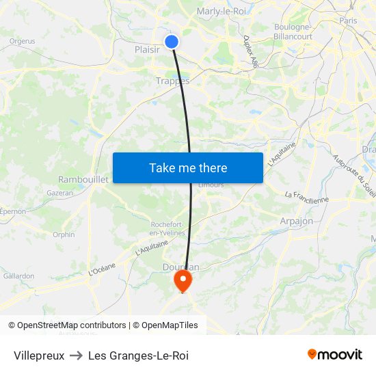 Villepreux to Les Granges-Le-Roi map